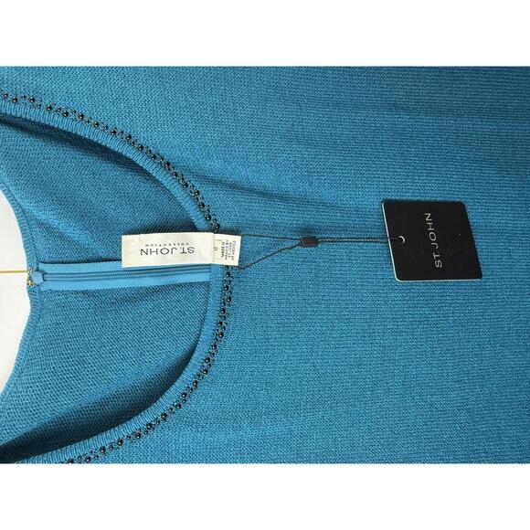 St. John Collection Studded Wool Blend Dress in Baltic Blue - Size - 12 - NWT - Picture 6 of 9